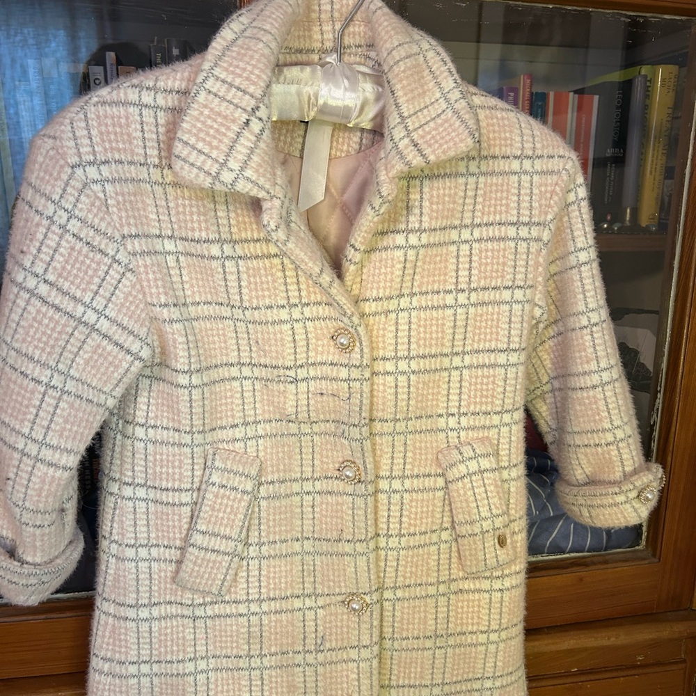 Chic Plaid Pink Pea Coat for Kids